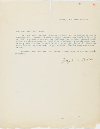 Giorgio de Chirico - Photocopie d'une lettre de Giorgio de Chirico
