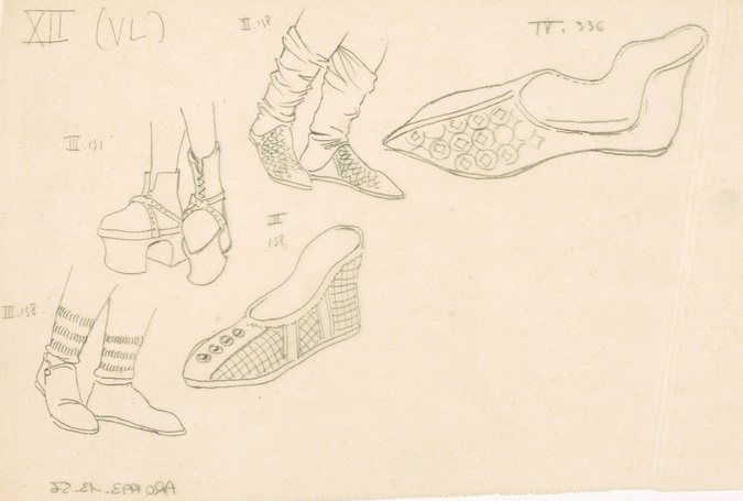 Eugène Grasset - Etudes de chaussures, XIIe siècle