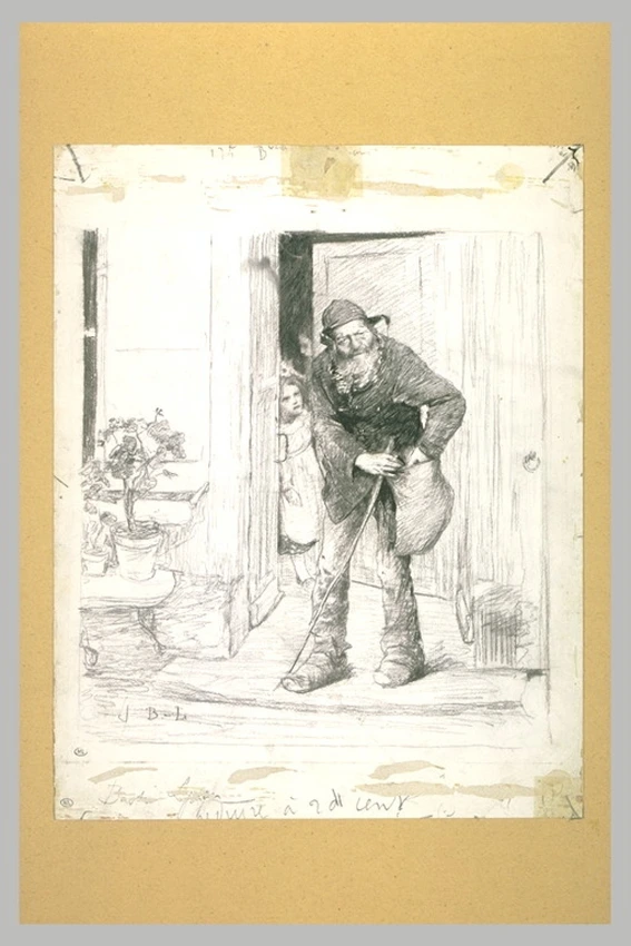 Jules Bastien-Lepage - Vieux mendiant debout, sur le perron d'une maison