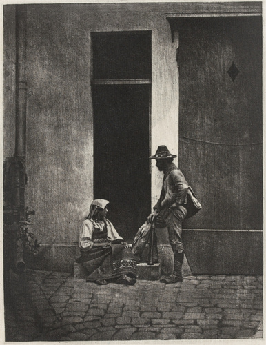 Charles Nègre - Pifferari debout et paysanne italienne assise dans la cour du 21...