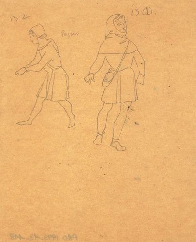 Eugène Grasset - Etude de costumes de paysans du XIIIe siècle
