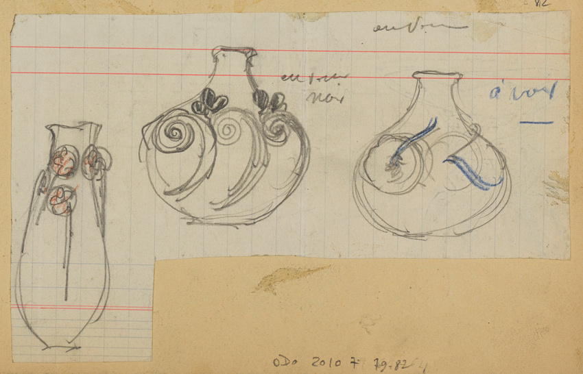 Lucien Bonvallet - Huit modèles de vases, ronds, à haut col, évasés et esquisse ...