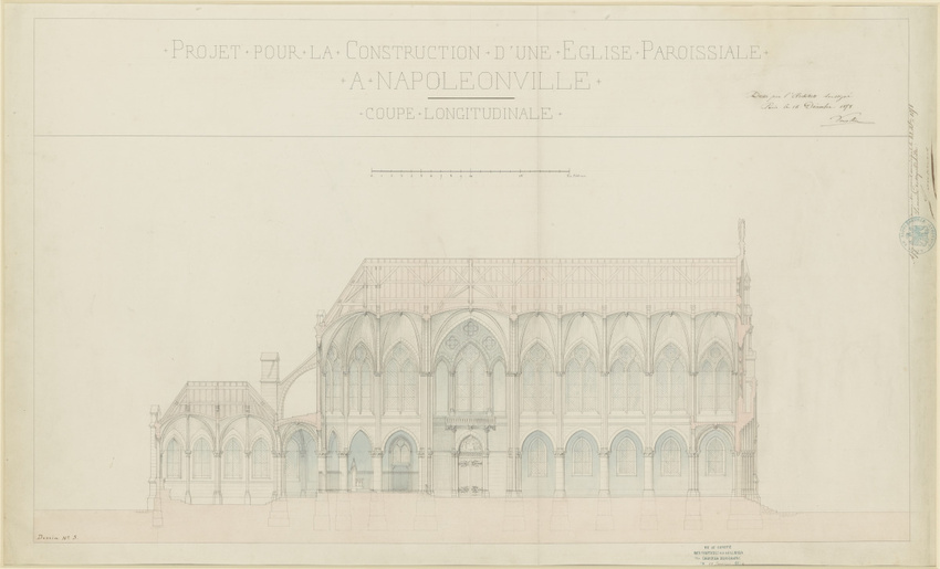 Marcellin Varcollier - Eglise paroissiale à Napoléonville, coupe longitudinale