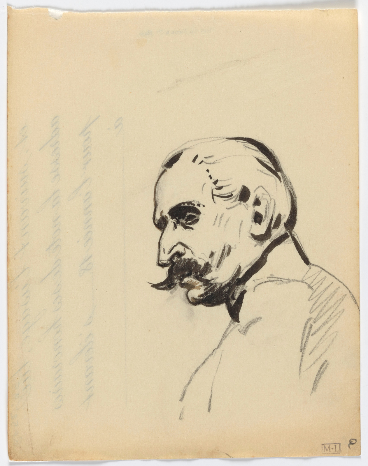 René Hermann-Paul, Homme vu en buste, de profil à gauche, le front dégarni, gros
