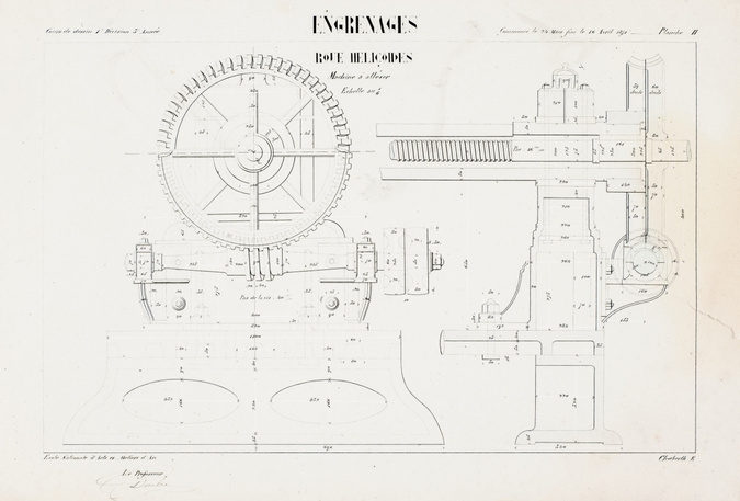 Eugène Chaberth - Cours de dessin 1ère division 3ème année. Engrenages. Roue hél...