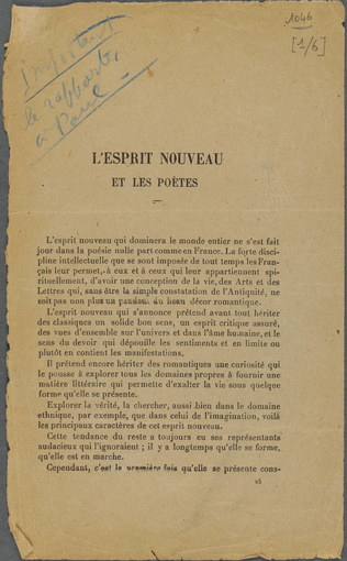 Guillaume Apollinaire - Mercure de France - I-XII-1918. p. 385 à 396, L'Esprit n...