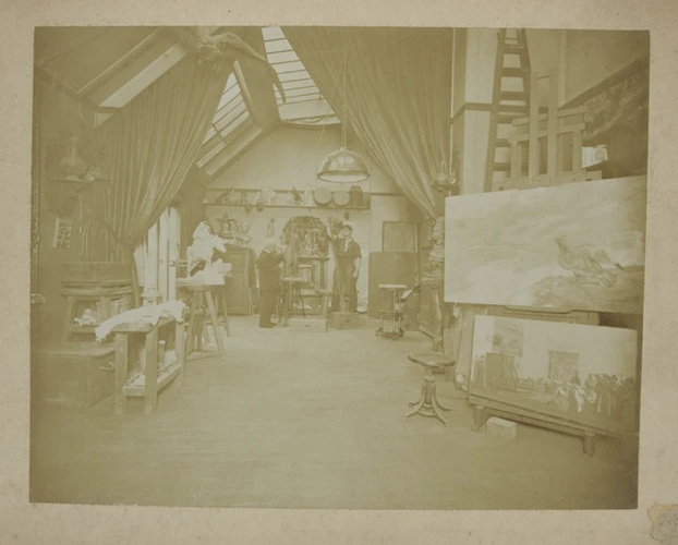 Harry C. Ellis - Gérôme dans son atelier avec un modèle masculin pour "L'Ouvrier...