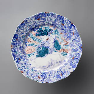 Edouard Vuillard - Assiette plate : Femme assise à la blouse bleue et blanche