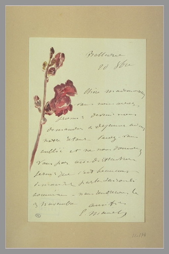 Edouard Manet - Gueules de loup rouges décorant une lettre à Isabelle Lemonnier