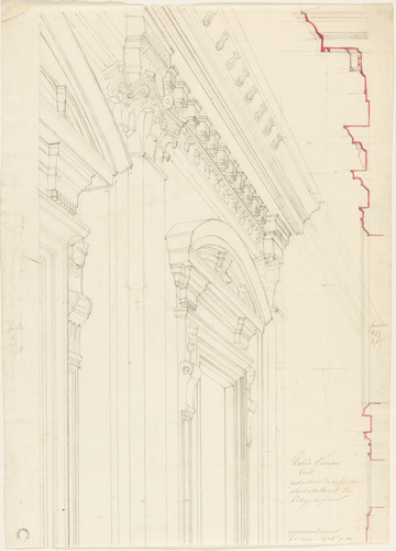 Alphonse Gosset - Rome, palais Farnèse, perspective de la fenêtre et de l'entabl...