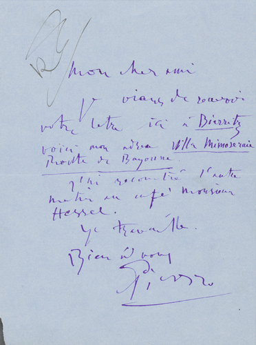 Pablo Picasso - Correspondance manuscrite : Pablo Picasso à Paul Guillaume