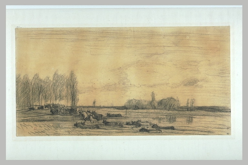 Charles-François Daubigny - Troupeau de vaches sortant d'une rivière
