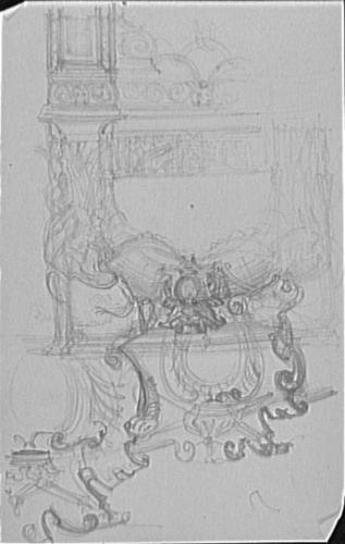 Charles Lameire - Croquis d'un cuir découpé de couronnement et d'un arc plein ci...