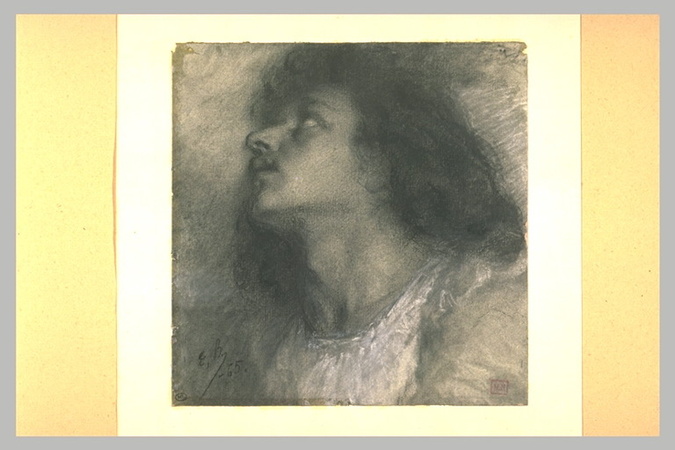 Emile Boilvin - Tête de d'homme, de trois quarts vers la gauche, les yeux au cie...