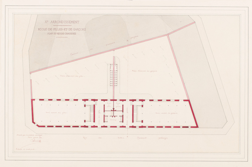 Antoine Soudée - Xe arrondissement. Ecole de filles et de garçons. Plan du rez-d...