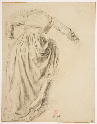 Edgar Degas - Etude de draperie pour une femme de dos, montant dans un char