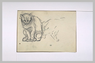 Théophile Alexandre Steinlen - Chat assis, de face, et croquis inachevé d'un aut...