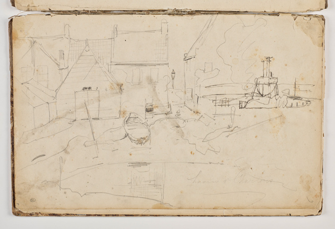 Johan Barthold Jongkind - Barque devant un groupe de maisons ; remorqueur à sec