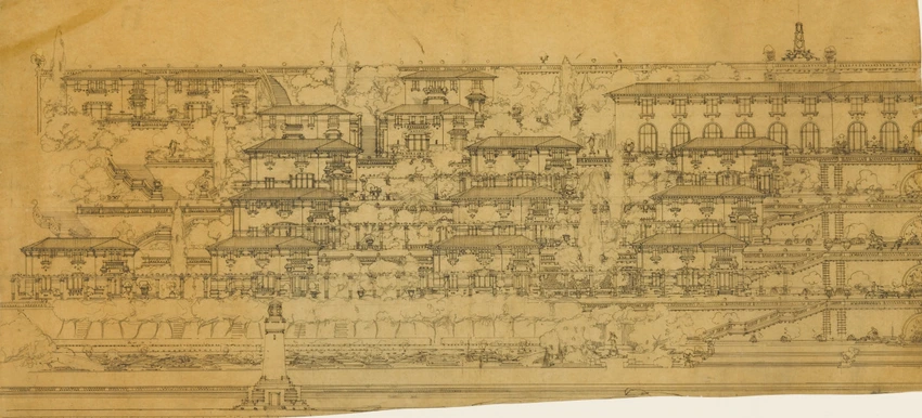 Un sanatorium sur les bords de la Méditerranée, élévation générale, partie inférieure - Maurice Boille