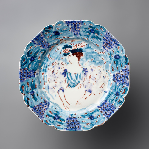 Edouard Vuillard - Assiette plate : Femme assise au corsage à rayures bleues