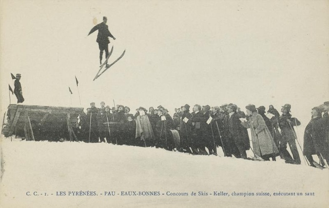 C. C. - Eaux-Bonnes. Concours de Skis. Keller, champion suisse, exécutant un sau...