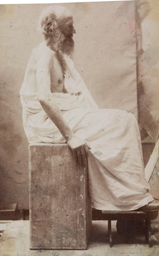 Jacques Lalaing de - Modèle masculin (vieil homme) vêtu d'un drap blanc, assis, ...