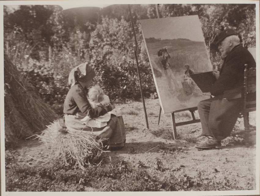 Charles Augustin Lhermitte - Léon Lhermitte agé assis devant une toile en cours ...