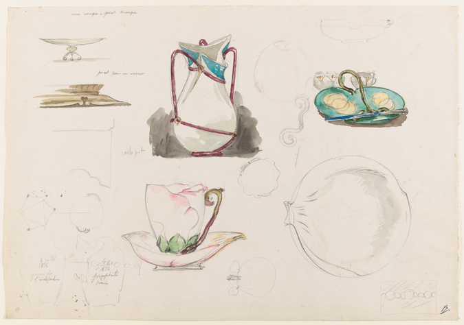 Félix Bracquemond - Etudes de formes et de décors pour divers objets en porcelai...