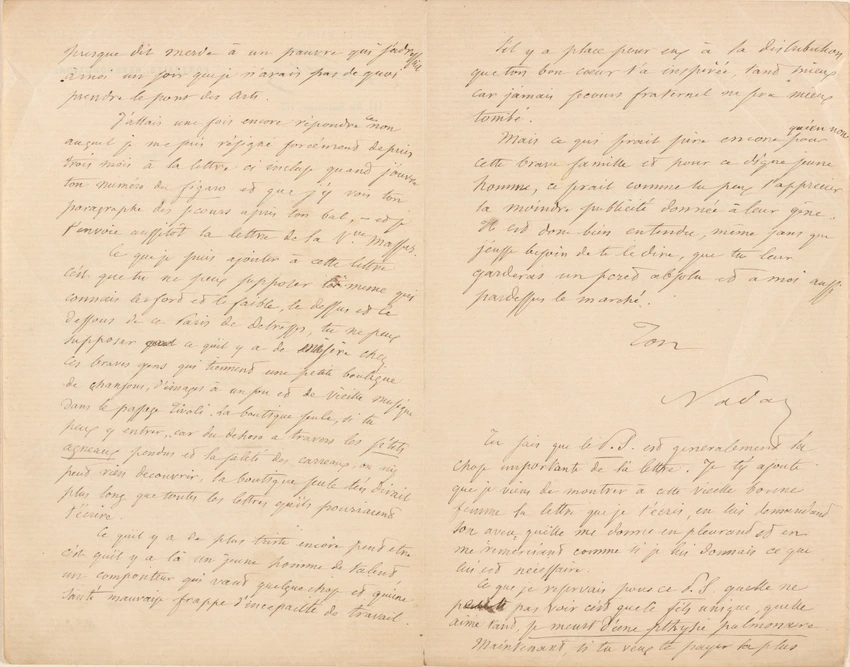 Nadar - Lettre de Félix Nadar à un destinataire non identifié