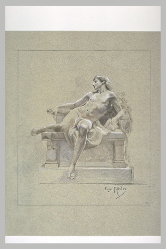 Eugène Thivier - Etude pour une sculpture de jeune-homme alangui, un livre à la ...