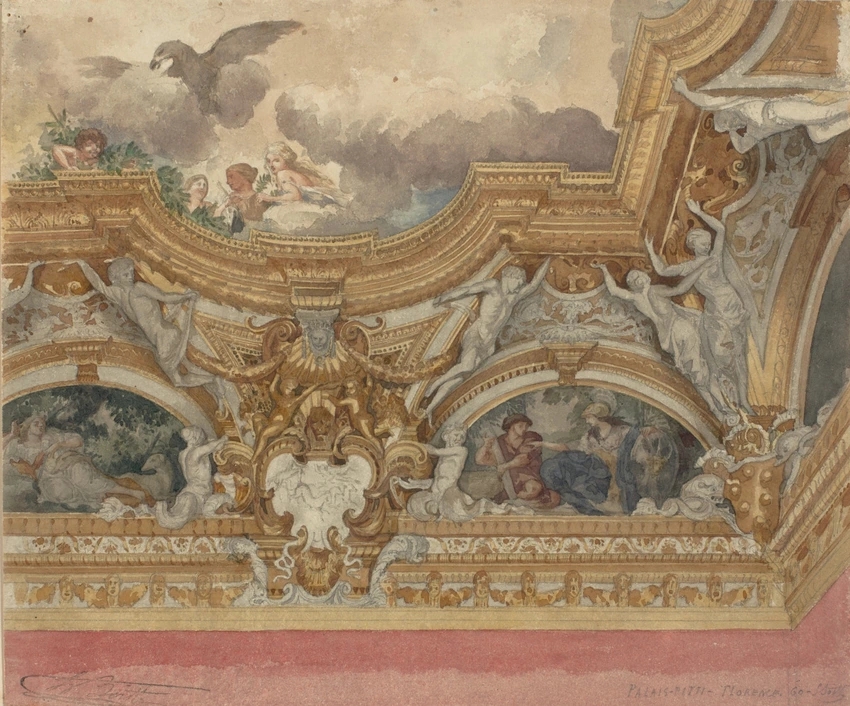 Louis Boitte - Italie du Nord, Florence, palais Pitti, détail de plafond