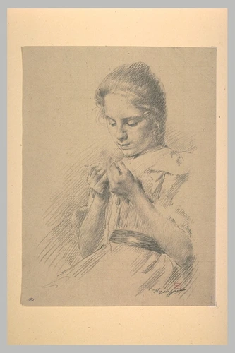 François Guiguet - Jeune fille faisant du crochet