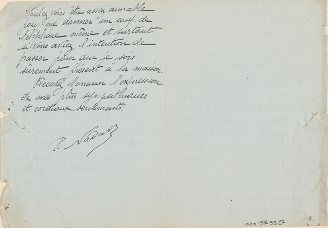Paul Nadar - Lettre manuscrite signée de Paul Nadar