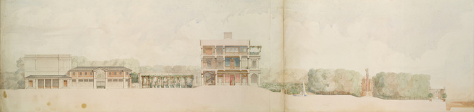 Marcellin Varcollier - Coupe d'un hôtel particulier comprenant jardin et dépenda...