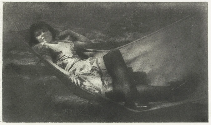 Femme jambes croisées, couchée dans un hamac - Charles Augustin Lhermitte