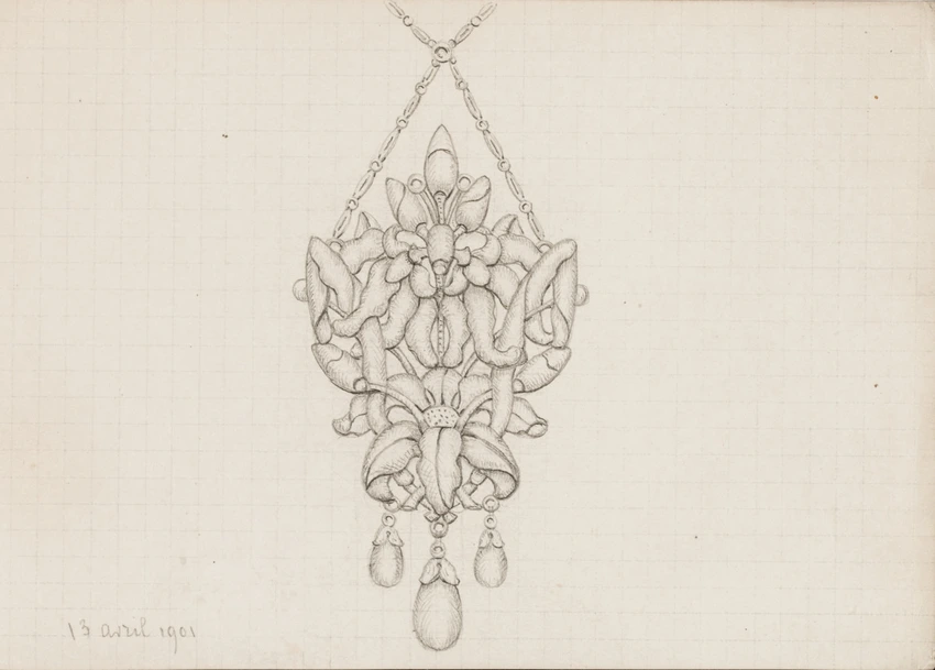 Enguerrand du Suau de la Croix - Pendentif à motif floral et végétal, gouttes en...