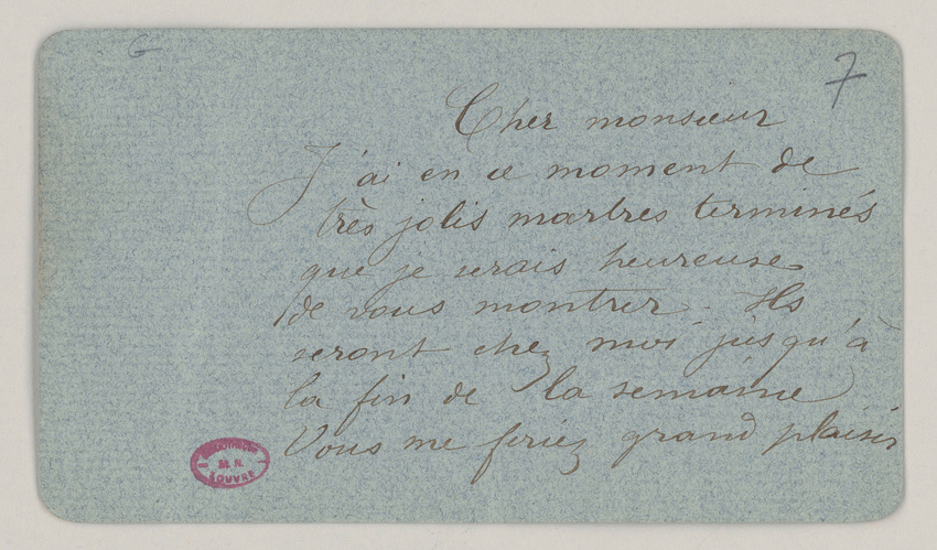 Camille Claudel - Carte de Camille Claudel au capitaine Tissier où elle l'invite...