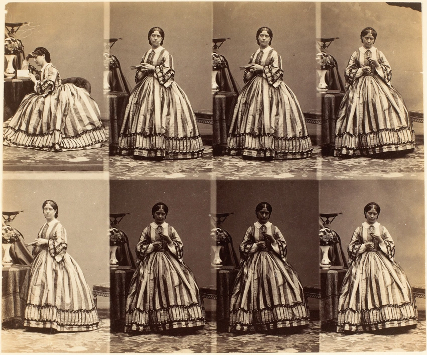 André Adolphe Eugène Disdéri - Mme Seymour en huit poses, une assise et sept en ...