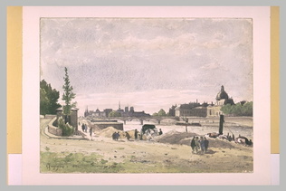 Henri Harpignies - La Berge de la Seine aux Tuileries