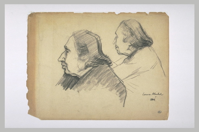 Achille Ouvré - Double étude pour un portrait de Louise Michel, en buste