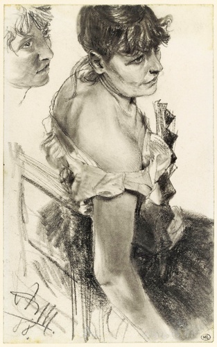 Etude de femme assise, vue de trois quarts vers la droite