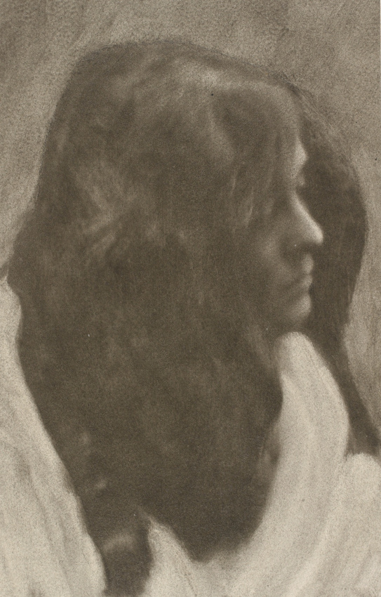 André Hachette - Tête de jeune femme aux longs cheveux bruns, profil gauche