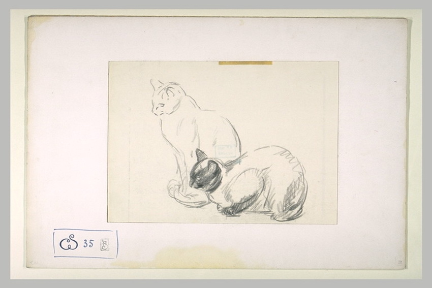Théophile Alexandre Steinlen - Deux chats, l'un assis, l'autre prêt à bondir