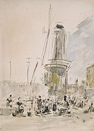 Eugène Boudin - Quai dominé par un moulin à vent, en Hollande