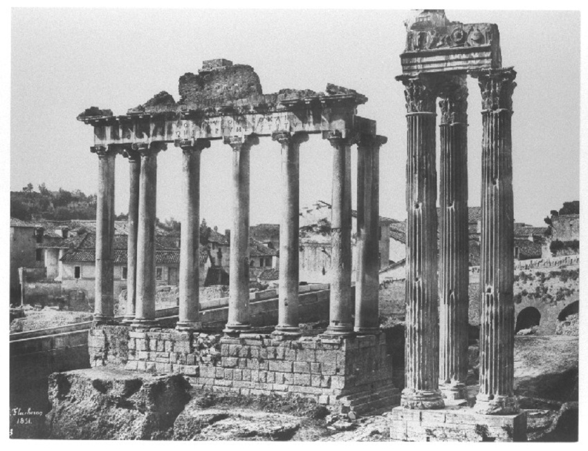 Frédéric Flachéron - Rome, huit colonnes du temple de Saturne, trois colonnes du...
