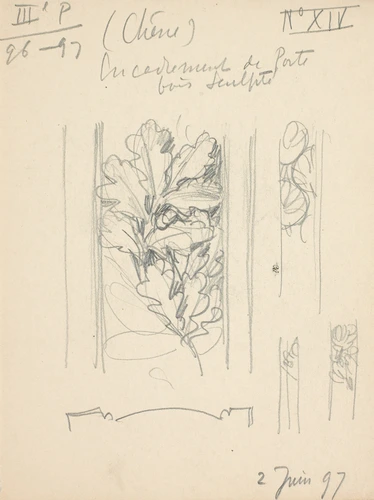 Motif de feuilles de chêne pour un encadrement de porte en bois sculpté - Eugène Grasset