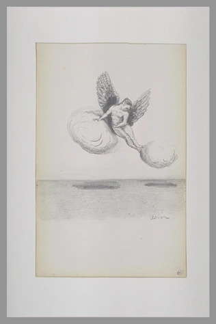 Odilon Redon - Femme nue ailée s'appuyant sur deux nuages