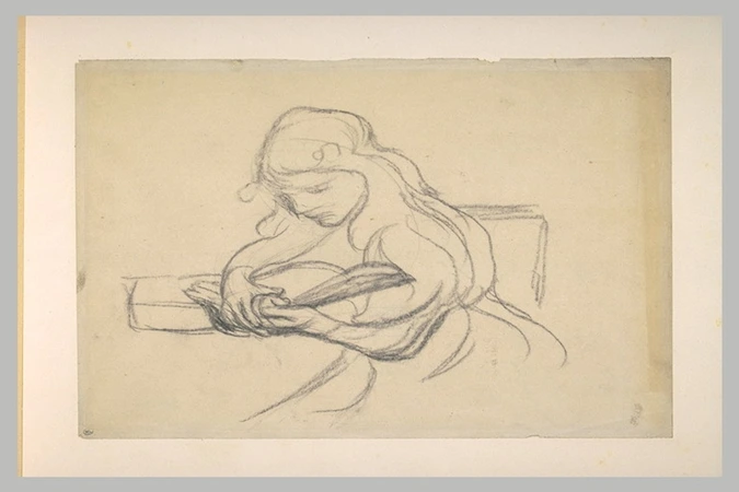 Eugène Carrière - Fillette assise à une table, lisant