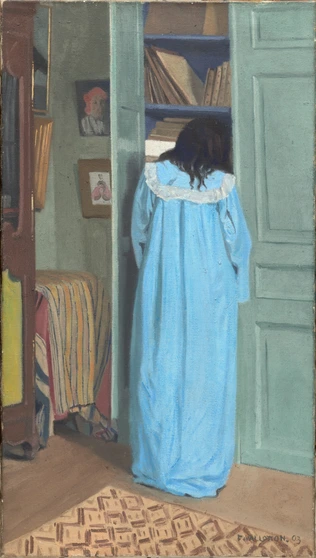 Intérieur, femme en bleu fouillant dans une armoire - Félix Vallotton