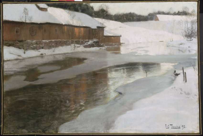 Frits Thaulow - Une fabrique sous la neige en Norvège